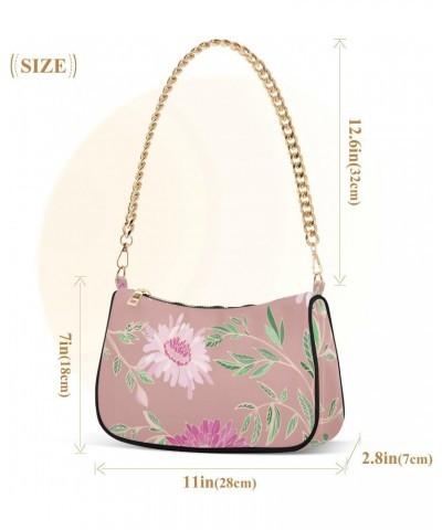 Pink Flowers Handbags Shoulder Bag Womens Tote Chain Bag Satchel Bags for Women $15.59 Satchels