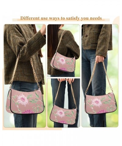 Pink Flowers Handbags Shoulder Bag Womens Tote Chain Bag Satchel Bags for Women $15.59 Satchels