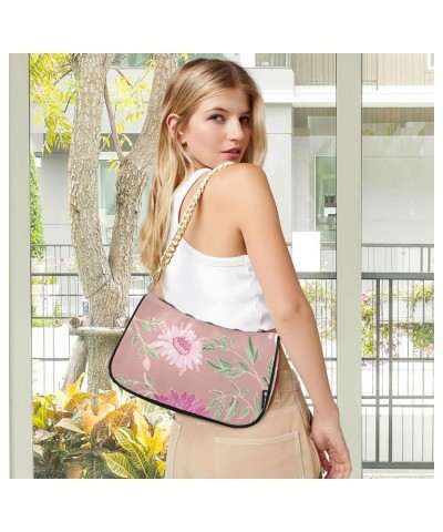 Pink Flowers Handbags Shoulder Bag Womens Tote Chain Bag Satchel Bags for Women $15.59 Satchels