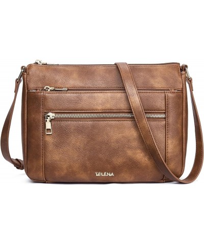 Crossbody Bags for Women Leather Cross body Purse Camera Bag With Adjustable Strap Beige With Black and Brown Brown $27.72 Totes