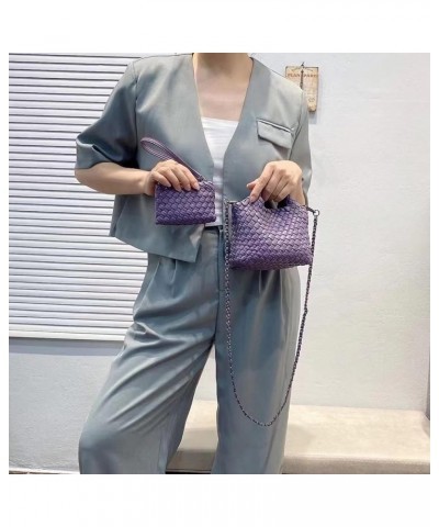 Woven Bag for Women with Coin Purse Fashion Handbag Female Shoulder Bag Foldable Chain Small Tote Crossbody Bags Dark Purple ...