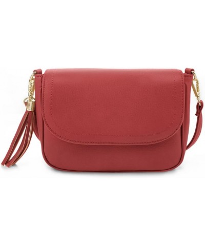 Small Crossbody Bags for Women Trendy Flap Saddle Purses with Tassel Vegan leather Shoulder bag Red $14.25 Crossbody Bags