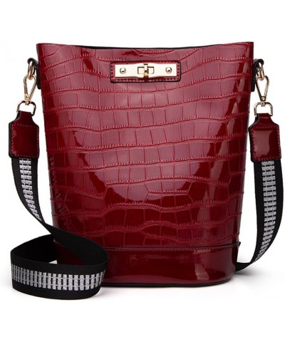 Women's Crocodile Print Shoulder Bag Large Capacity Patent Leather Crossbody Bag Retro Satchel Purse with Inner Pouch Red $31...