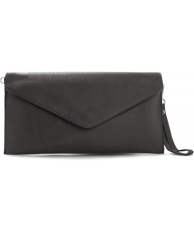 Women's Leather Wristlets Clutch Bag in Envelope Shape - 100% Italian Leather with Long Shoulder Strap Leather - Deep Grey $3...