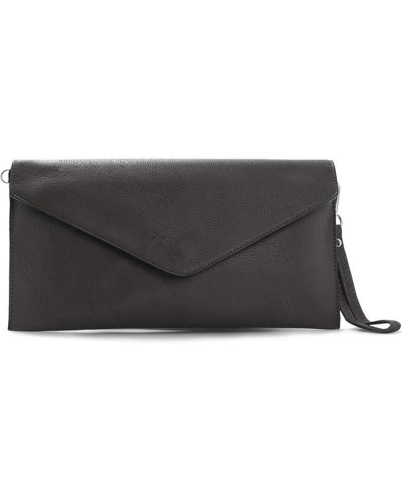 Women's Leather Wristlets Clutch Bag in Envelope Shape - 100% Italian Leather with Long Shoulder Strap Leather - Deep Grey $3...