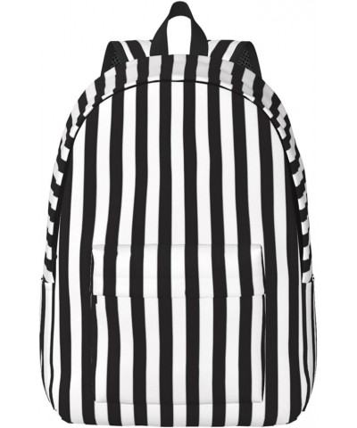 Black & White Stripe Print Unisex Canvas Backpack Cute Backpack For Travel Sports Casual Aesthetic Backpack Black Medium $23....