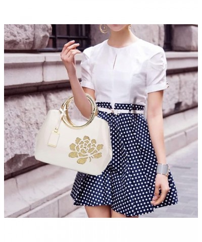 Women Handbag Patent Leather Flower Pattern Satchel Charm Glossy Purse Metal Grip Structured Shoulder Bag Wine White $47.49 T...