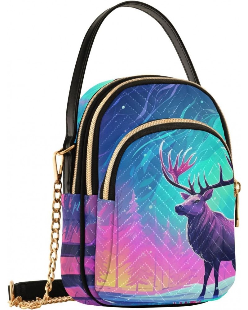 Women Crossbody Sling Bags Neon Night Deer Print, Compact Fashion Handbags Purse with Chain Strap Top handle for Evening Part...