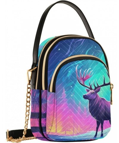 Women Crossbody Sling Bags Neon Night Deer Print, Compact Fashion Handbags Purse with Chain Strap Top handle for Evening Part...