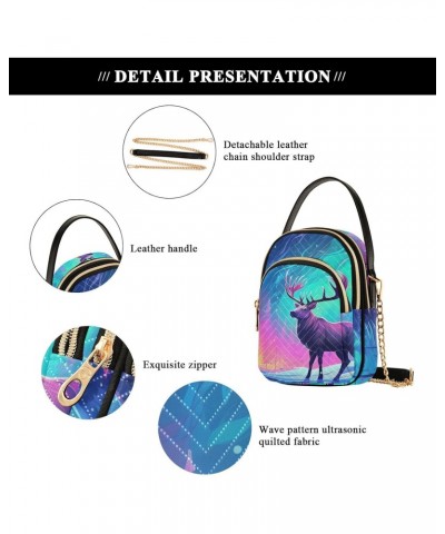 Women Crossbody Sling Bags Neon Night Deer Print, Compact Fashion Handbags Purse with Chain Strap Top handle for Evening Part...