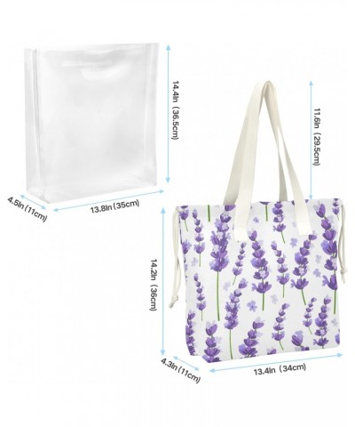 Violet Lavender Flowers Beach Tote Bag, 2 in 1 Clear Shoulder Bag Handbag for Women $13.33 Totes