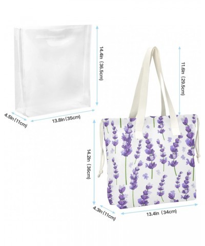 Violet Lavender Flowers Beach Tote Bag, 2 in 1 Clear Shoulder Bag Handbag for Women $13.33 Totes