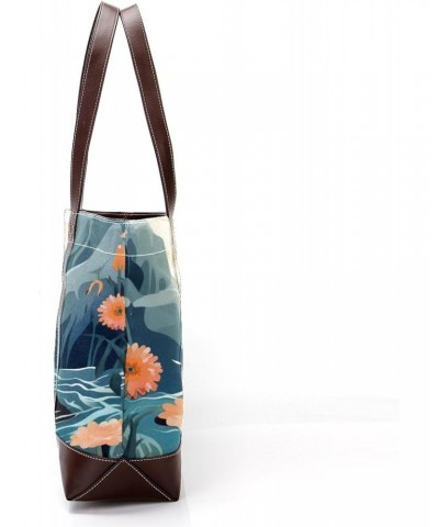 Sea Lion Canvas Leather Mix Handbag - 13.3x4.7x12.2 in - Stylish and Practical Women's Tote Bag $24.47 Totes