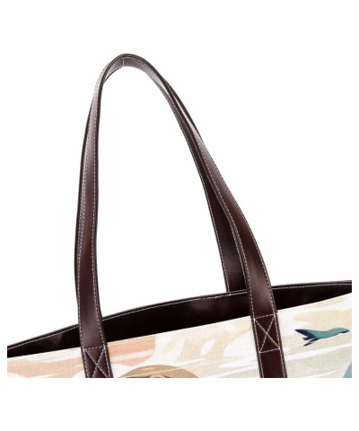 Sea Lion Canvas Leather Mix Handbag - 13.3x4.7x12.2 in - Stylish and Practical Women's Tote Bag $24.47 Totes