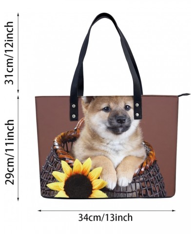 Cute Puppy And Sunflower Tote Bag Lightweight Handbag for Shopping Gym Hiking Travel Pool Yoga Shoulder Bag with Outer Zipper...