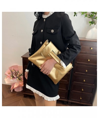 Women Simple Clutch Handbag Large Capacity Vintage Satchel Bag Detachable Strap Leisure Clutch Purse Ladies Commut Gold $11.5...