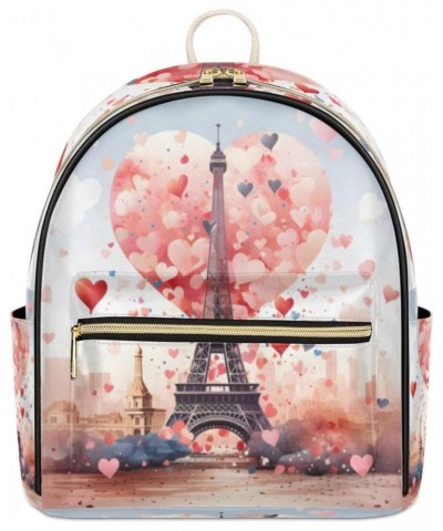 Eiffel Tower Heart Backpack Purse for Women PU Leather Lightweight Ladies Shoulder Fashion Satchel Bags Travel Casual Daypack...