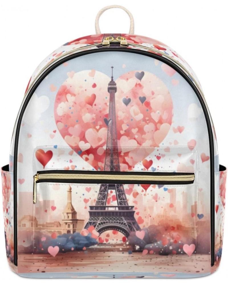 Eiffel Tower Heart Backpack Purse for Women PU Leather Lightweight Ladies Shoulder Fashion Satchel Bags Travel Casual Daypack...