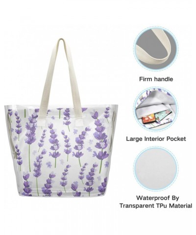 Violet Lavender Flowers Beach Tote Bag, 2 in 1 Clear Shoulder Bag Handbag for Women $13.33 Totes