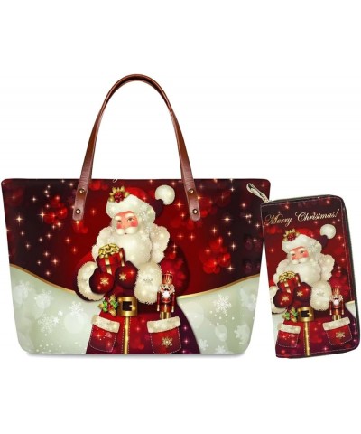 Tote Purse and Wallet Set,Large Handbags Storage Top Handle Shoulder Bag and Long Leather Wallet Christmas 2 $24.50 Satchels