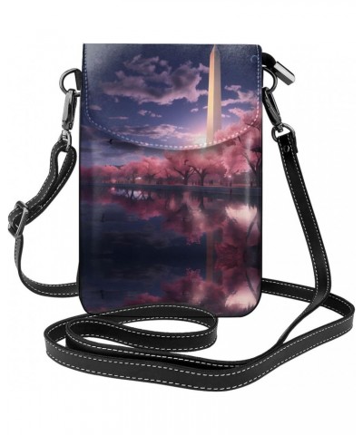 women leather Cell Phone Purse Washington Monument pattern Multifunction,Soft, durable,Convenient for daily use and travel Bl...