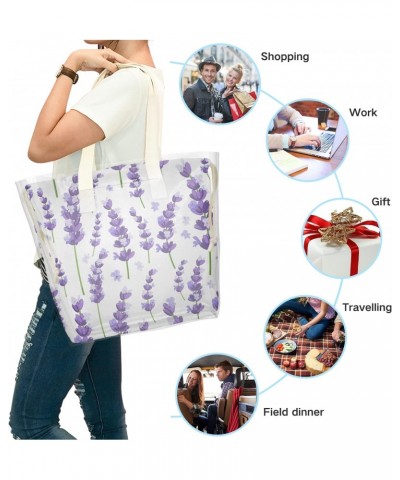 Violet Lavender Flowers Beach Tote Bag, 2 in 1 Clear Shoulder Bag Handbag for Women $13.33 Totes