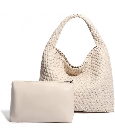 Leather Weave Purses For Women Fashion Shoulder Hobo Bags Woven Tote Handbag Top Handle Bucket Bags Creamy-white $29.14 Totes