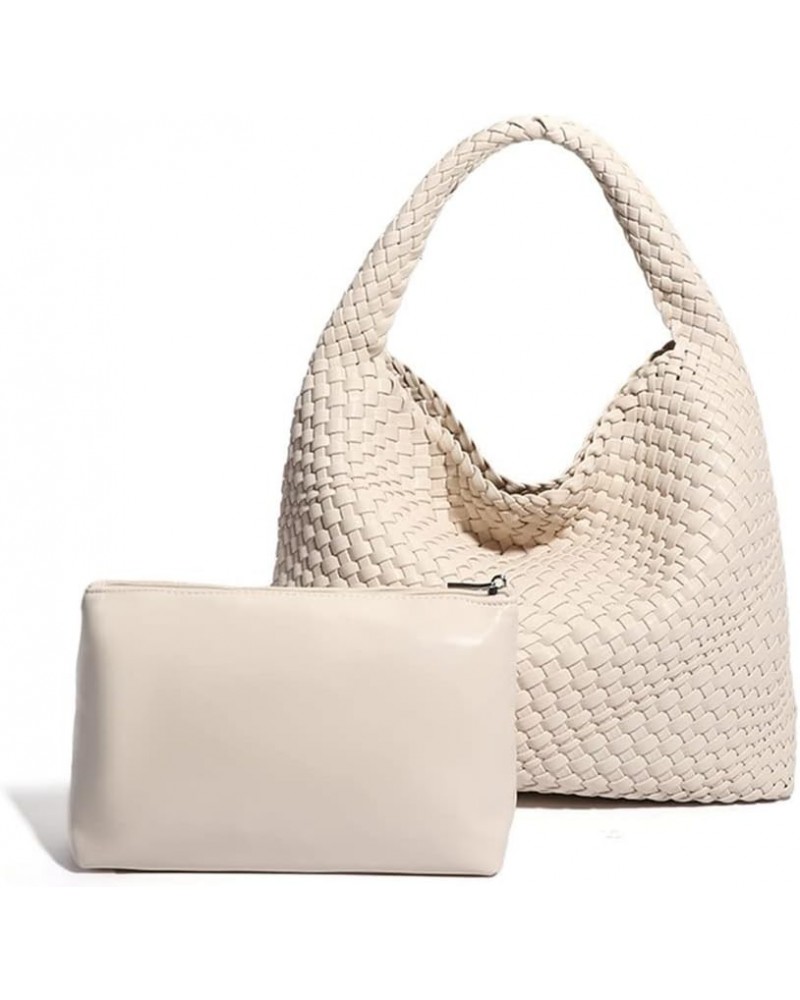 Leather Weave Purses For Women Fashion Shoulder Hobo Bags Woven Tote Handbag Top Handle Bucket Bags Creamy-white $29.14 Totes