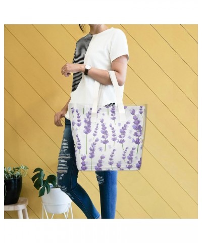 Violet Lavender Flowers Beach Tote Bag, 2 in 1 Clear Shoulder Bag Handbag for Women $13.33 Totes