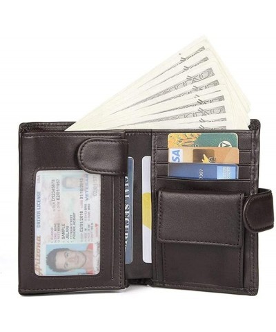 Short Trifold Wallet with ID Window Blocking Classic Cowhide Leather Wallet 11 Credit Cards Holder (Color : Brown, Size : Med...