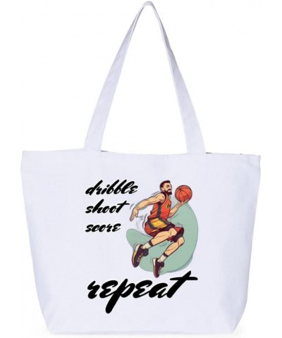 Chasin' Buckets and Dreams Zippered Tote Bag - Bags for Basketball Lovers - Basketball Lovers Bags White $21.42 Totes