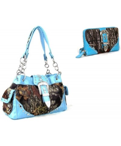 JP Camo Bling Rhinestone Buckle Shoulder Bag Purse Zipper Wristlet Wallet Set Blue $27.28 Wristlets