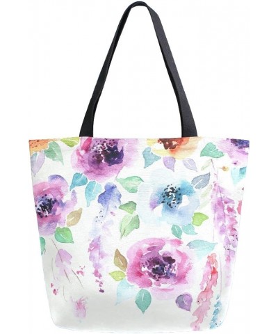 Fresh Strawberry Large Canvas Shoulder Tote Top Storage Handle Bag for Gym Beach Travel Shopping Floral Watercolor $10.55 Totes