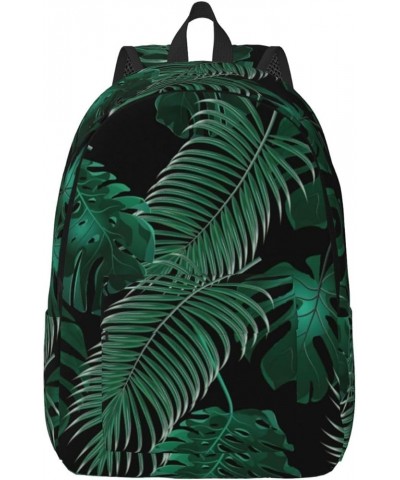 Banana Leaf Green Print Casual Double Shoulder Daypack,Anti-Theft Travel Canvas Backpack For Men And Women Black Medium $21.4...