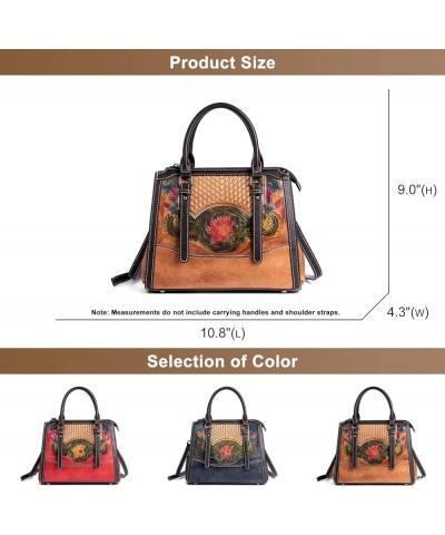 Vintage Ethnic Tote Bag for Women, Genuine Leather Floral Embossed Handbag Braided Crossbody Satchel Bags Blue $60.49 Satchels