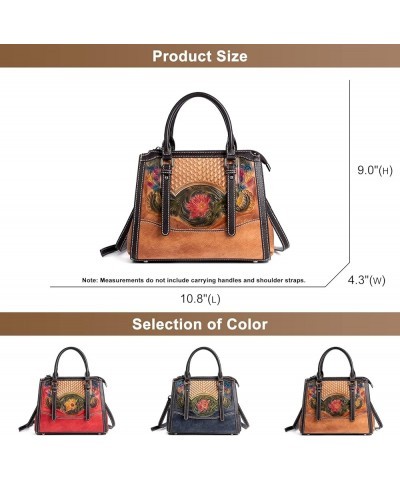 Vintage Ethnic Tote Bag for Women, Genuine Leather Floral Embossed Handbag Braided Crossbody Satchel Bags Blue $60.49 Satchels