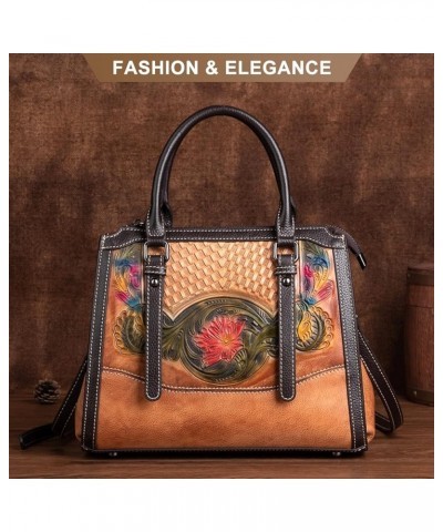 Vintage Ethnic Tote Bag for Women, Genuine Leather Floral Embossed Handbag Braided Crossbody Satchel Bags Blue $60.49 Satchels