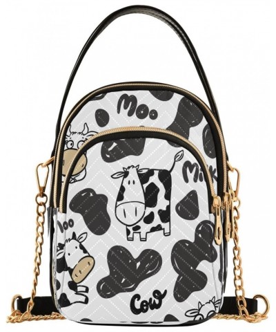 Milk Cow Cartoon Crossbody Bags for Women Quilted Chain Crossbody Purses Trendy Kawaii Moo Childish Cross Body Phone Purse Ha...