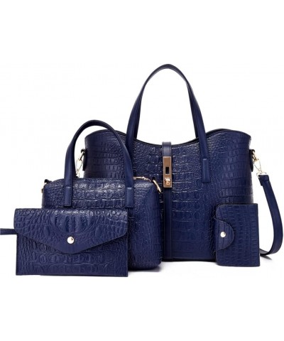 Handbags Tote Bags Wallets Shoulder Bags Hardware Lock Handbags Card Hold for Ladies 4 Pcs Set Blue $30.85 Totes