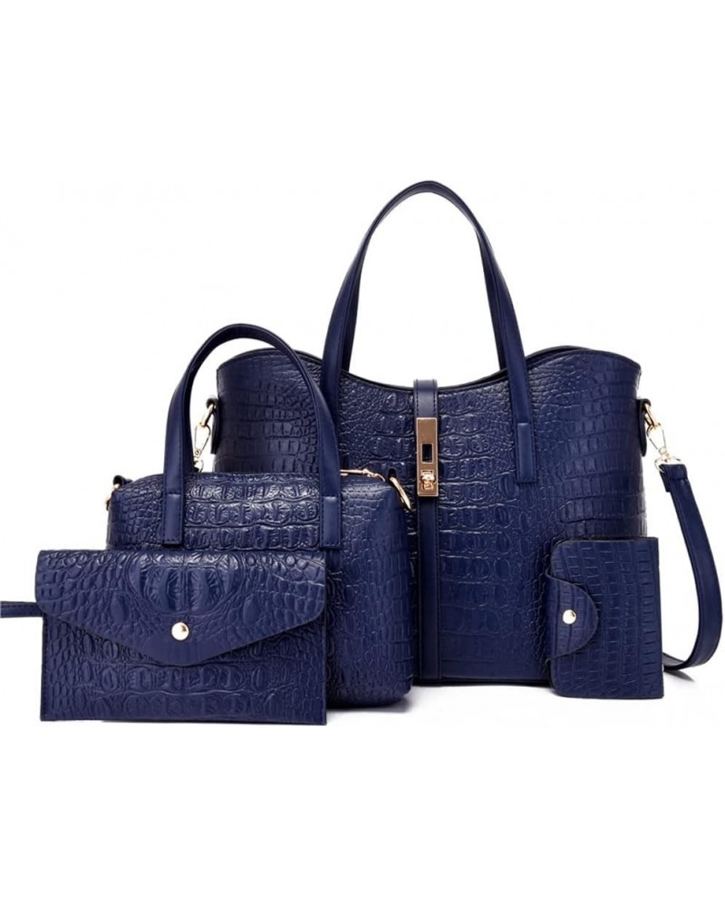 Handbags Tote Bags Wallets Shoulder Bags Hardware Lock Handbags Card Hold for Ladies 4 Pcs Set Blue $30.85 Totes