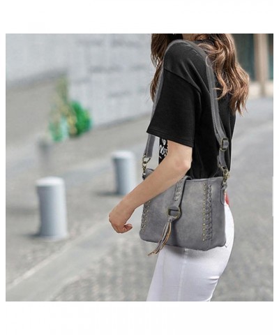 Women Tassel Zipper Crossbody Bag Braided Shoulder Bag Purse Fashion Travel Bag Satchel Adjustable Shoulder Strap Grey $22.53...