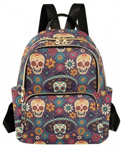 Backpack Purse for Women Sugar Skulls, Mini Fashion Backpack Dia De Los Muertos Lightweight Casual Daypack Shoulder Bag Trave...