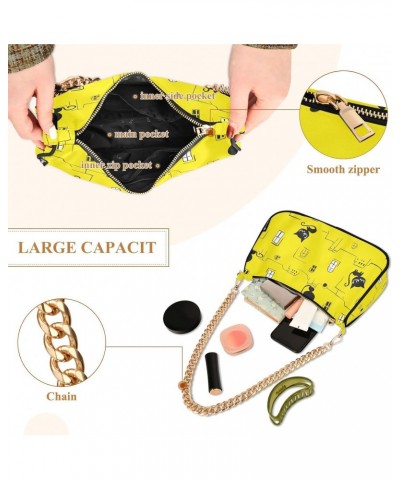 Black Cat Roof Shoulder Bag for Women Small Purse Mini Clutch Purse Trendy Purse with Chain Strap for Women Girl $14.40 Shoul...