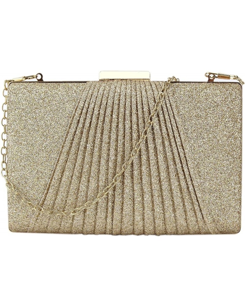 Women Mini Glitter Evening Handbag Clutch Chain Strap Cross-body Shoulder Bag Pleated Golden $14.26 Evening Bags