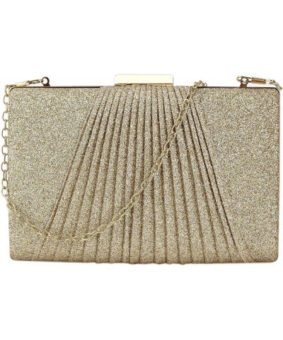 Women Mini Glitter Evening Handbag Clutch Chain Strap Cross-body Shoulder Bag Pleated Golden $14.26 Evening Bags