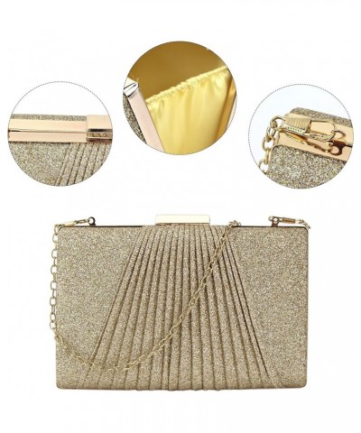 Women Mini Glitter Evening Handbag Clutch Chain Strap Cross-body Shoulder Bag Pleated Golden $14.26 Evening Bags