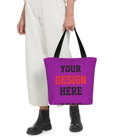 Custom Tote Bag Your Design Here Personalized Shoulder Bags Custom Handbag For Women For Travel Business Shopping Purple $9.8...