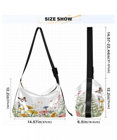 Vivid Flowers and Butterfly Crossbody Bag Hobo Handbag Purse Fashion PU Leather Shoulder Bags for Women $14.62 Hobo Bags