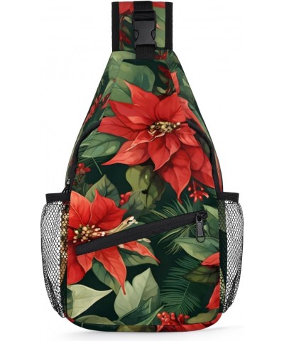 Funny Christmas Poinsettia Sling Bag for Women Crossbody Backpack Purse Shoulder Casual Daypack Cross Body Bags for Travel Cy...