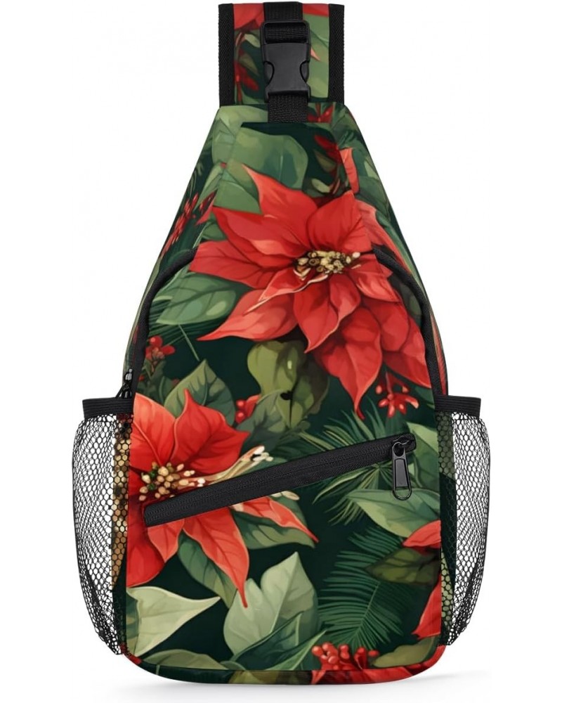 Funny Christmas Poinsettia Sling Bag for Women Crossbody Backpack Purse Shoulder Casual Daypack Cross Body Bags for Travel Cy...